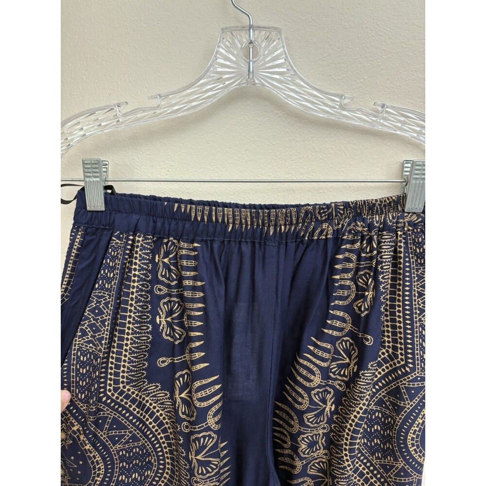 Lapogee Worldover Women Harem Pants M Blue Gold Boho Dashiki Yoga Smocked Waist - Picture 7 of 15
